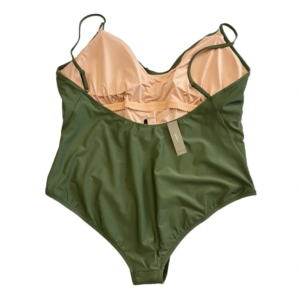 J. Crew Ruched Squareneck  One Piece‎ Swimsuit Women's Plus 24 Green New BF179